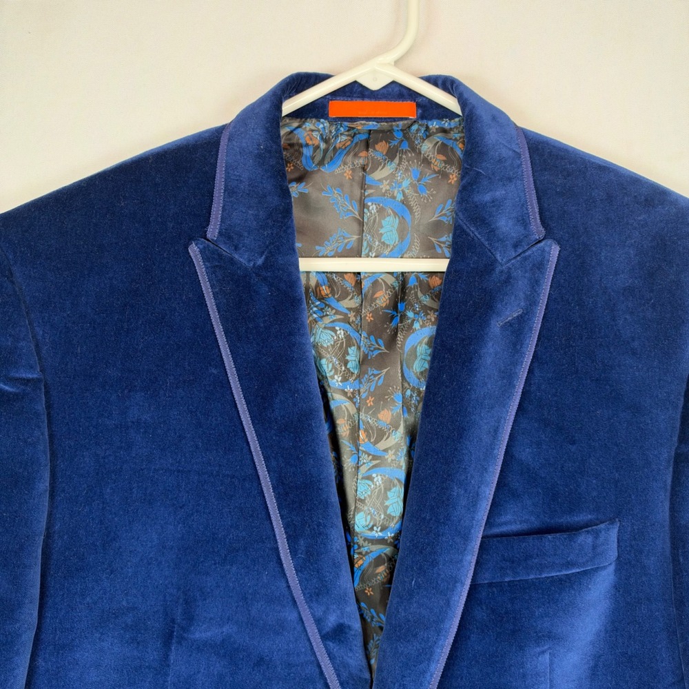 Tallia Mens Royal Blue Velvet Blazer Sport Coat 42L 2-Button Dinner Jacket (44L) - Picture 2 of 11